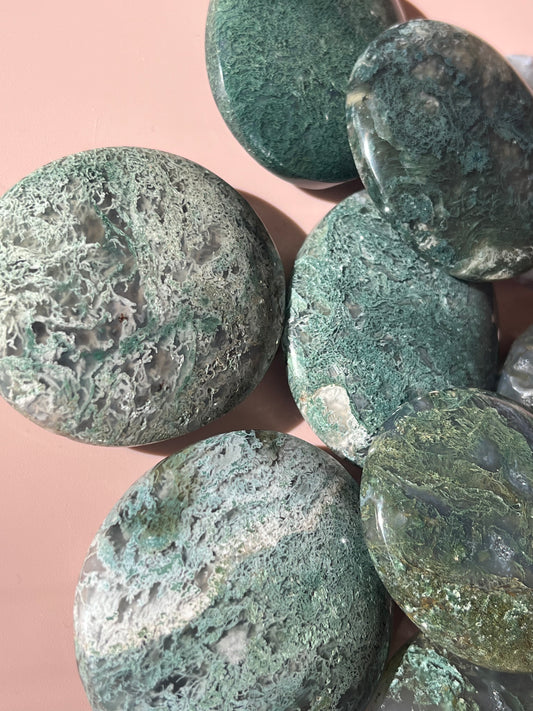 Moss Agate Palmstones - Medium
