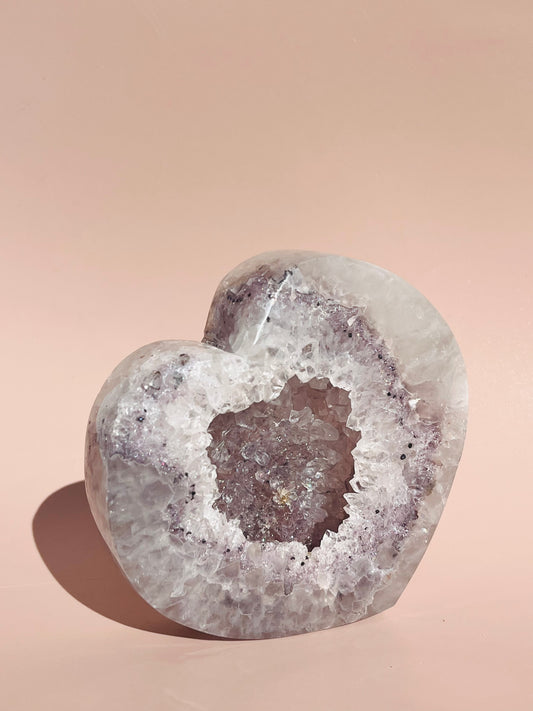 Druzy Agate Heart - 578g RARE Amethyst Inclusions